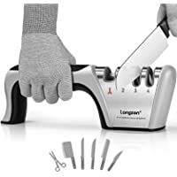 Afilador de Cuchillos- Afilador de Cuchillos Profesional- Knife Sharpener- longzon 4 en 1 Afilador de Cuchillos Manual…